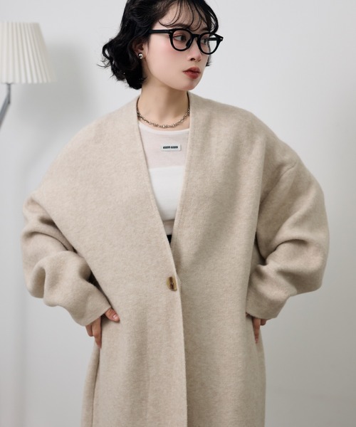 LAULEN(ローレン)の「no collar v neck long coat /ノーカラーVネックソフトロングコート(ノーカラーコート・レディース・ライトグレー/ダークグレー/オートミール/キャメル/ブラウン・FREE)」の14枚目の写真