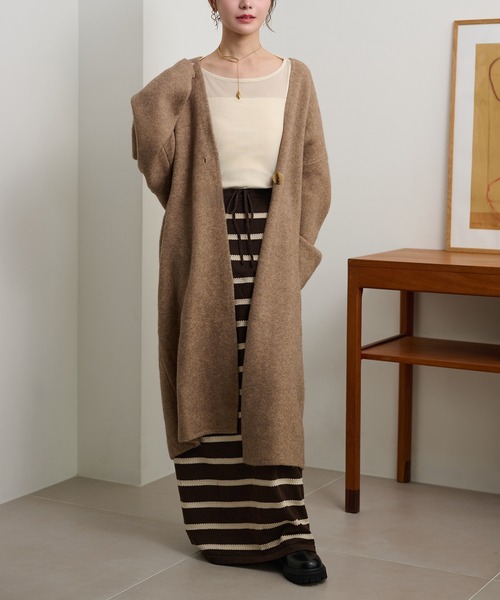 LAULEN(ローレン)の「no collar v neck long coat /ノーカラーVネックソフトロングコート(ノーカラーコート・レディース・ライトグレー/ダークグレー/オートミール/キャメル/ブラウン・FREE)」の20枚目の写真
