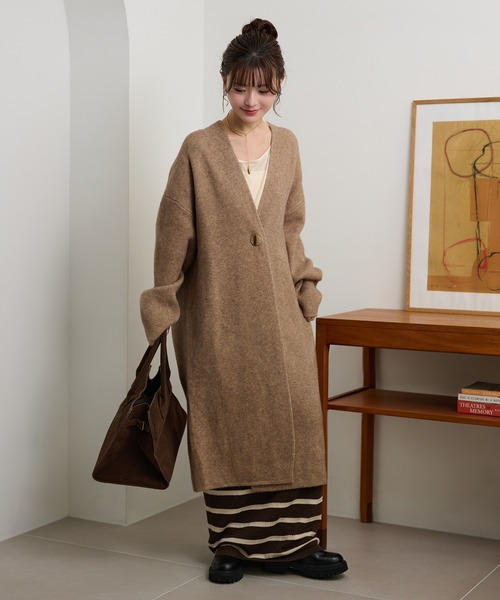 LAULEN(ローレン)の「no collar v neck long coat /ノーカラーVネックソフトロングコート(ノーカラーコート・レディース・ライトグレー/ダークグレー/オートミール/キャメル/ブラウン・FREE)」の22枚目の写真