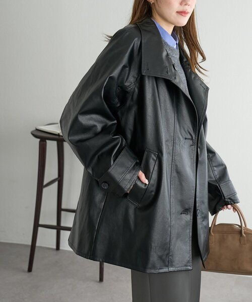 フェイクレザースタンドコート（その他アウター）｜DISCOAT（ディス