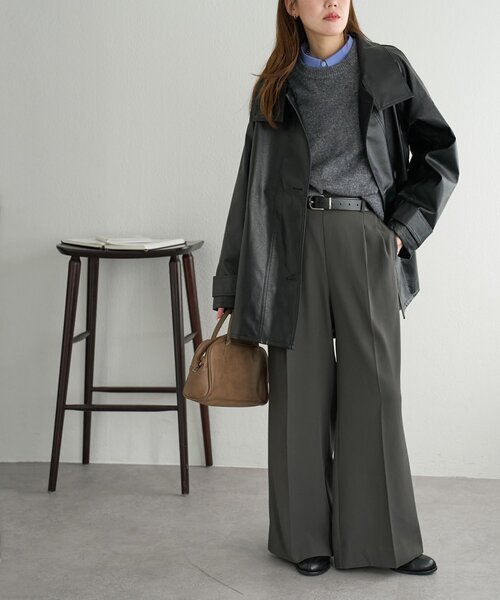 DISCOAT(ディスコート)の「フェイクレザースタンドコート(その他アウター・レディース・ブラック/ダークブラウン・FREE)」の8枚目の写真