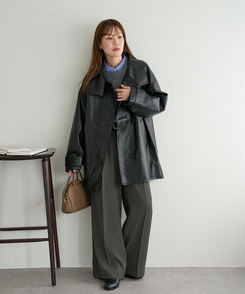 DISCOAT(ディスコート)の「フェイクレザースタンドコート(その他アウター・レディース・ブラック/ダークブラウン・FREE)」の9枚目の写真