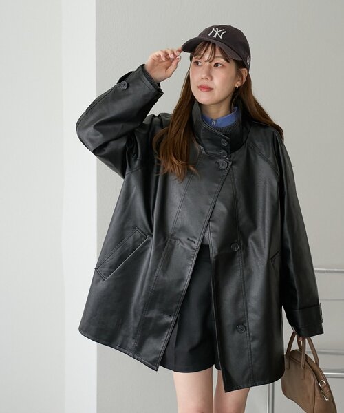 フェイクレザースタンドコート（その他アウター）｜DISCOAT（ディス
