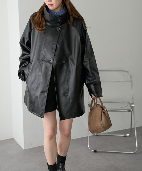 フェイクレザースタンドコート（その他アウター）｜DISCOAT（ディス
