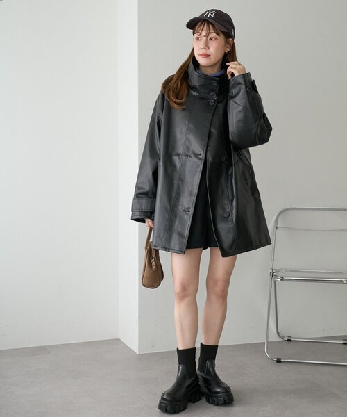 フェイクレザースタンドコート（その他アウター）｜DISCOAT（ディス