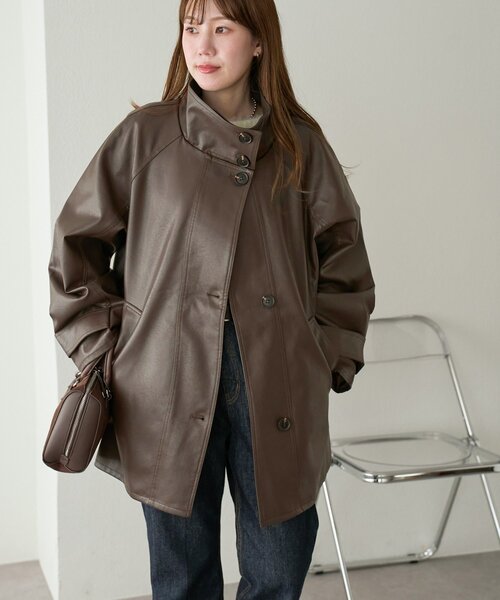 DISCOAT(ディスコート)の「フェイクレザースタンドコート(その他アウター・レディース・ブラック/ダークブラウン・FREE)」の19枚目の写真