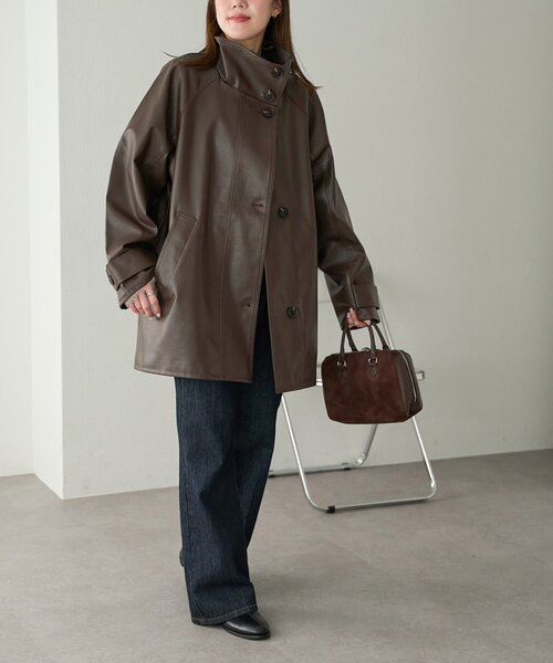 DISCOAT(ディスコート)の「フェイクレザースタンドコート(その他アウター・レディース・ブラック/ダークブラウン・FREE)」の20枚目の写真