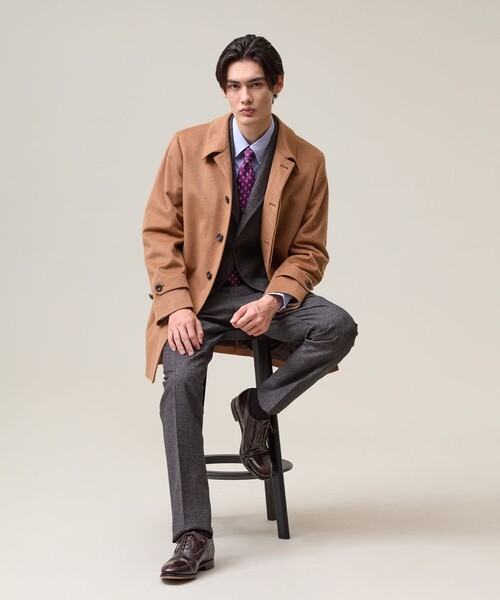 J.PRESS(ジェイプレス)の「ウールとカシミヤの品格素材【定番】ウールカシミヤビーバー ドレスショートコート_25年モデル(ステンカラーコート・メンズ・黄土色系/ネイビー系/ライトグレー系・LARGE/MEDIUM/X-LARGE/SMALL)」の6枚目の写真