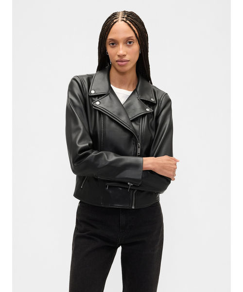 GAP ブラックレザー ライダースジャケット セール】ヴィーガンレザー ライダースジャケット（ライダース