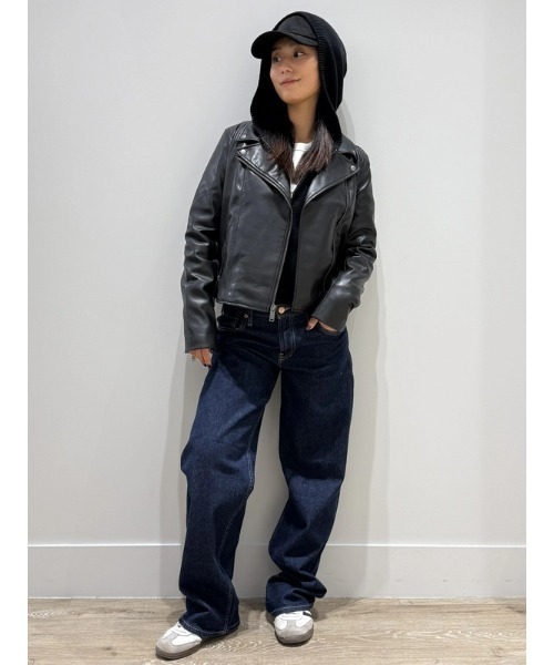GAP ブラックレザー ライダースジャケット セール】ヴィーガンレザー ライダースジャケット（ライダース