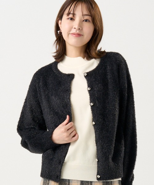 Pitta Re:)（ピッタリ）の「【Pitta Re:)】シャイニーフェザー クルーネックカーディガン（カーディガン/ボレロ・レディース・ブラック/シルバー・M/L）」の2枚目の写真