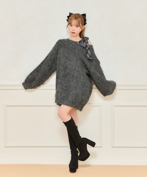 apres jour(アプレジュール)の「【リボンインナー別売り】シャギーニットワンピース(ワンピース・レディース・オフホワイト/チャコールグレー/ベビーピンク/ボルドー・X-LARGE/フリー)」の20枚目の写真