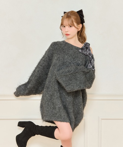 apres jour(アプレジュール)の「【リボンインナー別売り】シャギーニットワンピース(ワンピース・レディース・オフホワイト/チャコールグレー/ベビーピンク/ボルドー・X-LARGE/フリー)」の16枚目の写真