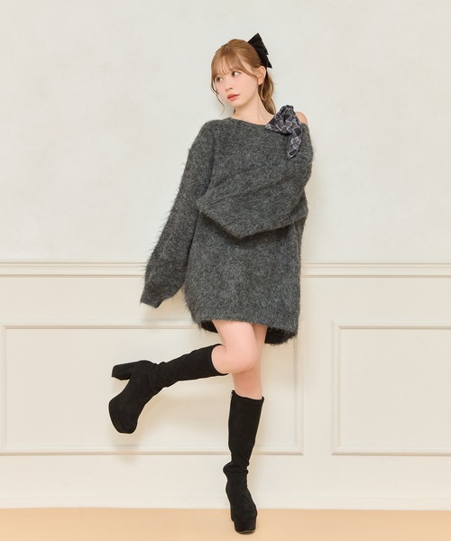 apres jour(アプレジュール)の「【リボンインナー別売り】シャギーニットワンピース(ワンピース・レディース・オフホワイト/チャコールグレー/ベビーピンク/ボルドー・X-LARGE/フリー)」の19枚目の写真