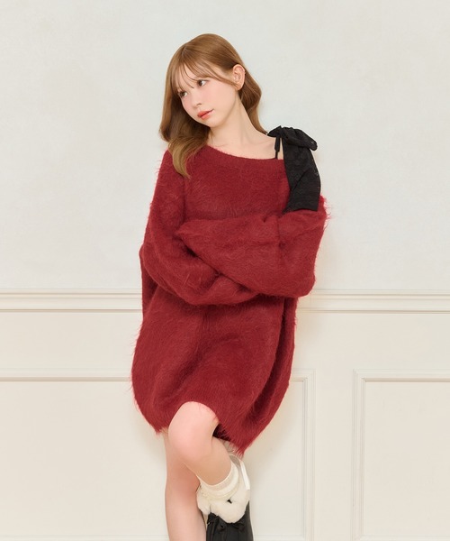 apres jour(アプレジュール)の「【リボンインナー別売り】シャギーニットワンピース(ワンピース・レディース・オフホワイト/チャコールグレー/ベビーピンク/ボルドー・X-LARGE/フリー)」の7枚目の写真