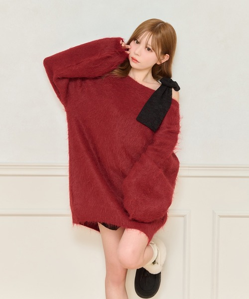 apres jour(アプレジュール)の「【リボンインナー別売り】シャギーニットワンピース(ワンピース・レディース・オフホワイト/チャコールグレー/ベビーピンク/ボルドー・X-LARGE/フリー)」の5枚目の写真