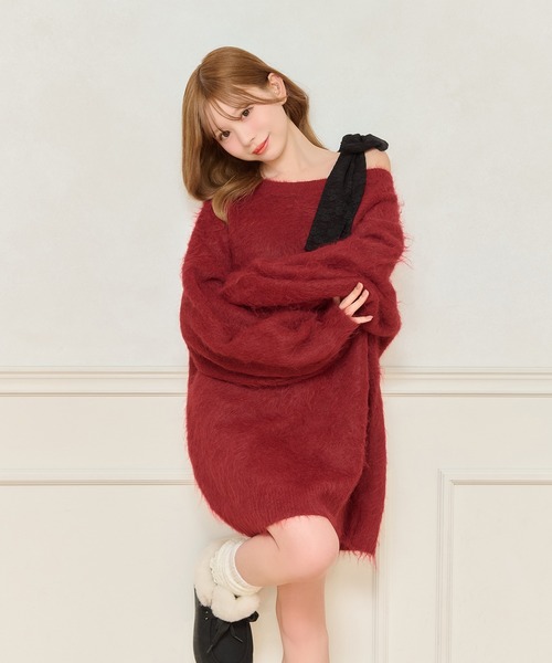 apres jour(アプレジュール)の「【リボンインナー別売り】シャギーニットワンピース(ワンピース・レディース・オフホワイト/チャコールグレー/ベビーピンク/ボルドー・X-LARGE/フリー)」の6枚目の写真