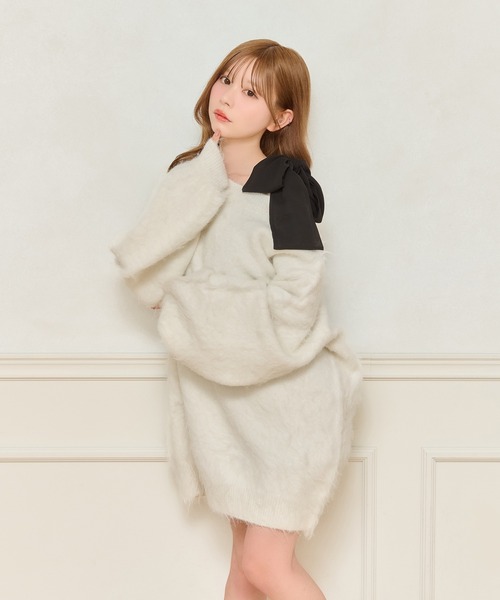 apres jour(アプレジュール)の「【リボンインナー別売り】シャギーニットワンピース(ワンピース・レディース・オフホワイト/チャコールグレー/ベビーピンク/ボルドー・X-LARGE/フリー)」の10枚目の写真