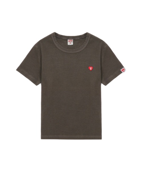 APEE BY A BATHING APE(エイピーバイアベイシングエイプ)の「HEART BADGE PIGMENT DYE RIB TEE(Tシャツ/カットソー・レディース・ネイビー/ブラウン・X-SMALL/SMALL)」の1枚目の写真
