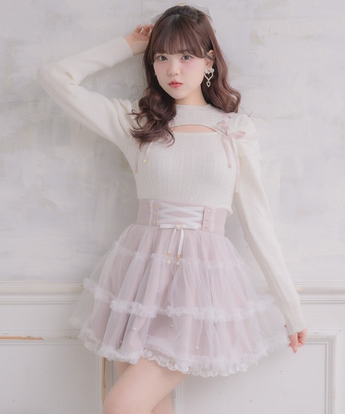 ROJITA(ロジータ)の「レースアップデコルテ開きケーブルニットトップス(ニット/セーター・レディース・ホワイト/ピンク/ブラック・FREE)」の10枚目の写真