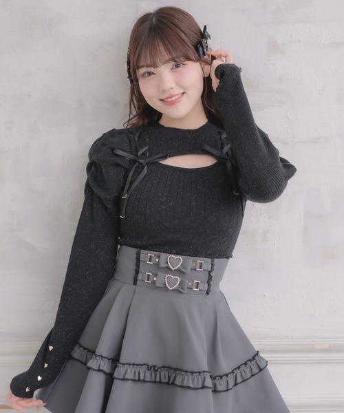 ROJITA(ロジータ)の「レースアップデコルテ開きケーブルニットトップス(ニット/セーター・レディース・ホワイト/ピンク/ブラック・FREE)」の15枚目の写真