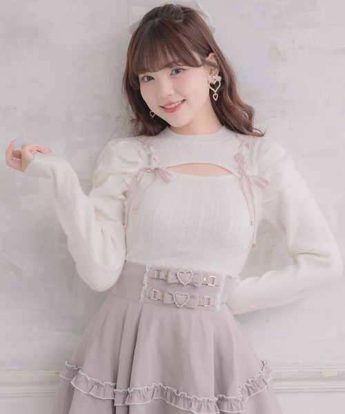ROJITA(ロジータ)の「レースアップデコルテ開きケーブルニットトップス(ニット/セーター・レディース・ホワイト/ピンク/ブラック・FREE)」の12枚目の写真