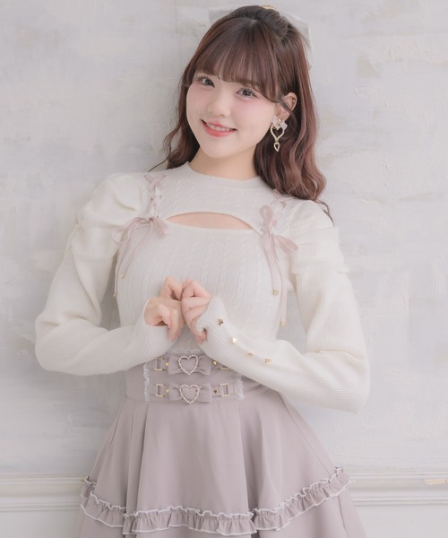 ROJITA(ロジータ)の「レースアップデコルテ開きケーブルニットトップス(ニット/セーター・レディース・ホワイト/ピンク/ブラック・FREE)」の13枚目の写真