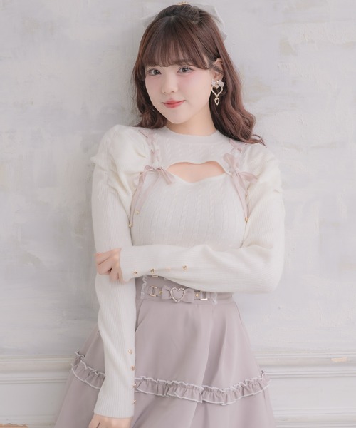 ROJITA(ロジータ)の「レースアップデコルテ開きケーブルニットトップス(ニット/セーター・レディース・ホワイト/ピンク/ブラック・FREE)」の14枚目の写真