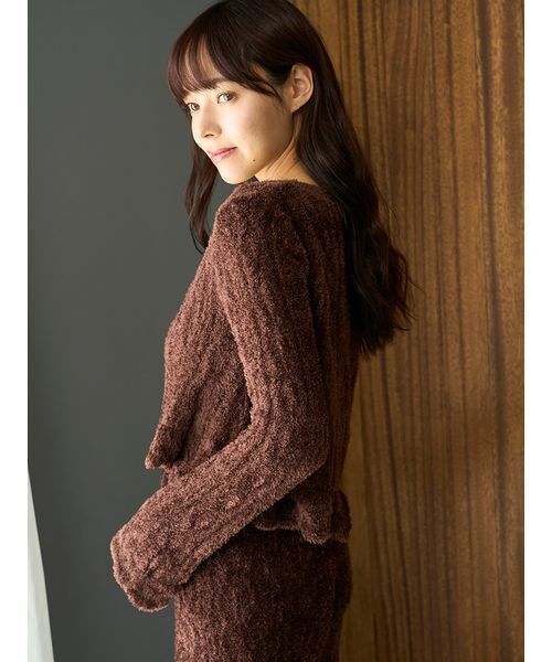 フェザー柄編みカーディガン（ルームウェア/パジャマ）｜gelato pique