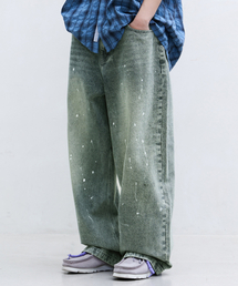 F.ILLUMINATE | スプラッシュウォッシングワイドデニムパンツ-ライトインディゴ(デニムパンツ)