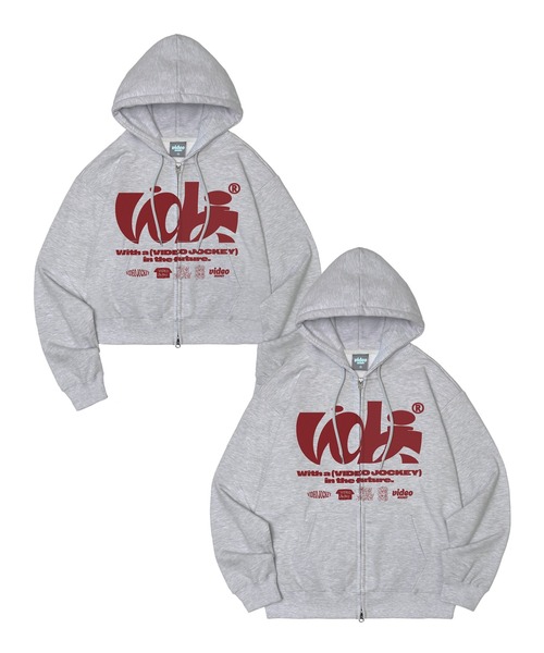 Video Jockey(ビデオジョッキー)の「VIDEO JOCKEYWA HAMKKE HOOD ZIP-UP / フロントロゴデザイン ダブルジップパーカー(パーカー・レディース・杢グレー/チャコール・M)」の2枚目の写真