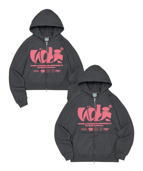 Video Jockey(ビデオジョッキー)の「VIDEO JOCKEYWA HAMKKE HOOD ZIP-UP / フロントロゴデザイン ダブルジップパーカー(パーカー・レディース・杢グレー/チャコール・M)」の3枚目の写真