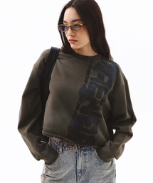 SMUDGED LOGO CROP SWEATSHIRT KHAKI
