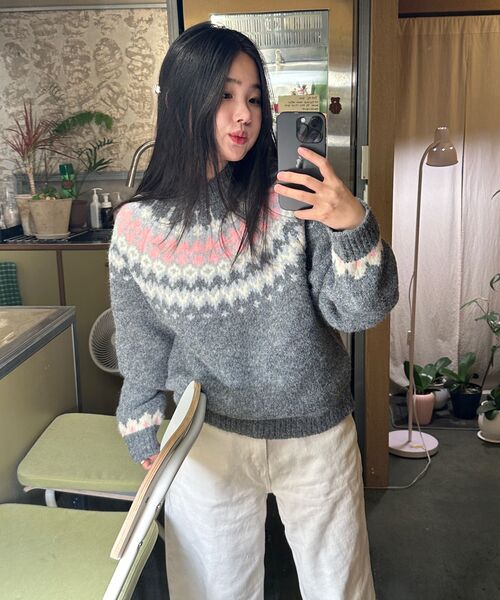 VANONE ATELIER（バノンアトリエ）の「KN4256 ノルディックラウンドニット_チャコール（ニット/セーター・レディース・チャコール・FREE）」の5枚目の写真