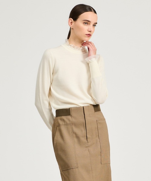 ESTNATION / スモッキングフリルネックニット（ニット/セーター