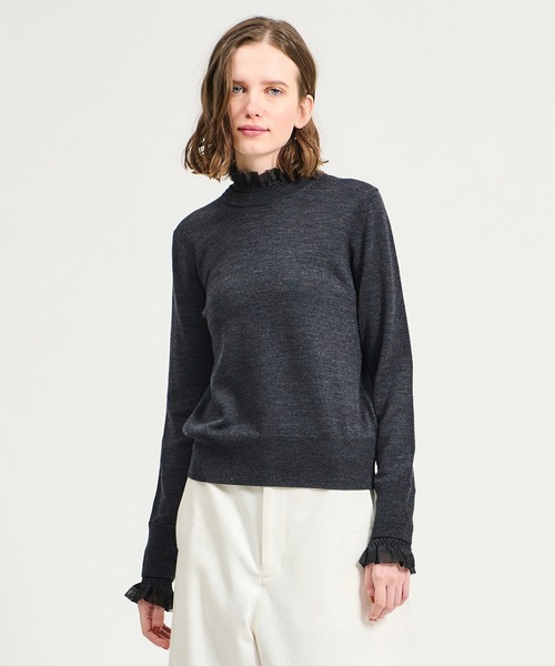 ESTNATION / スモッキングフリルネックニット（ニット/セーター