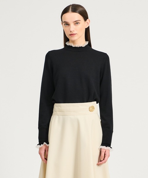 ESTNATION フリルネックニット ホワイト 白 ESTNATION（エストネーション）の「ESTNATION / フリルネックニット