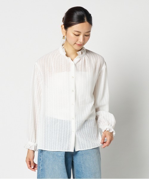 HELIOPOLE(エリオポール)の「RACE FRILL COLLAR BLOUSE(シャツ/ブラウス・レディース・ブラック/ホワイト・38)」の1枚目の写真