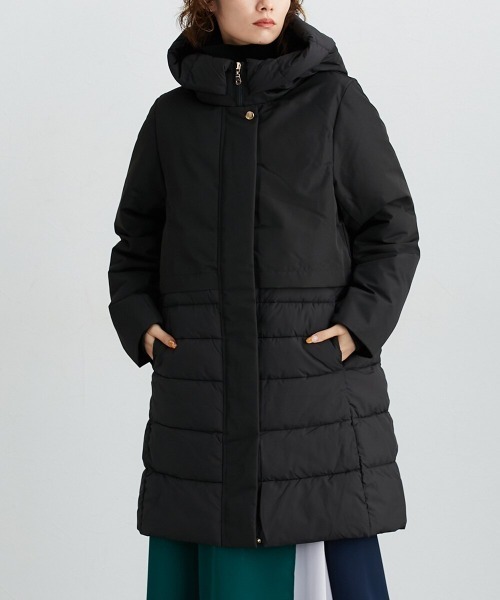 撥水・防風ラミネート加工】裾異素材切替ファイバーダウンコート