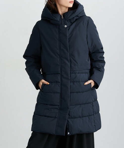 撥水・防風ラミネート加工】裾異素材切替ファイバーダウンコート