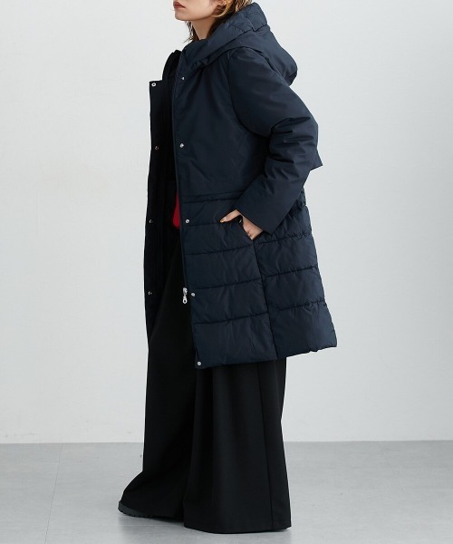 撥水・防風ラミネート加工】裾異素材切替ファイバーダウンコート