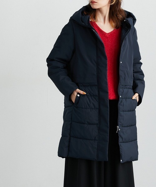 定価9万✨19AW 切り替えダウンコート 異素材 フード付き ネイビー RANAN（ラナン）の「異素材切替ロング丈オーバーダウンコート（ダウン