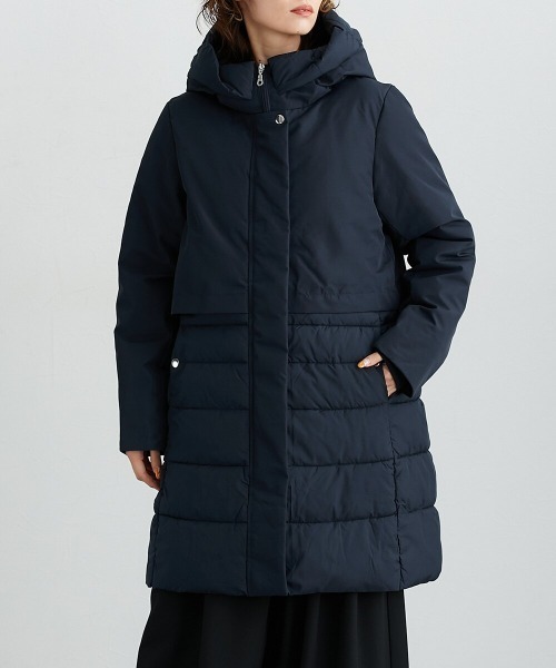 撥水・防風ラミネート加工】裾異素材切替ファイバーダウンコート