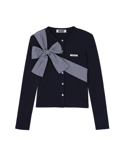 CRANK（クランク）の「[Sent sequentially within 12/8] Ribbon Tide Knit Cardigan_Navy（カーディガン/ボレロ・レディース・その他・FREE）」の5枚目の写真
