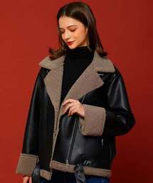 WOMEN オーバーフィット マスタングフリースジャケット Black Khaki_Gray