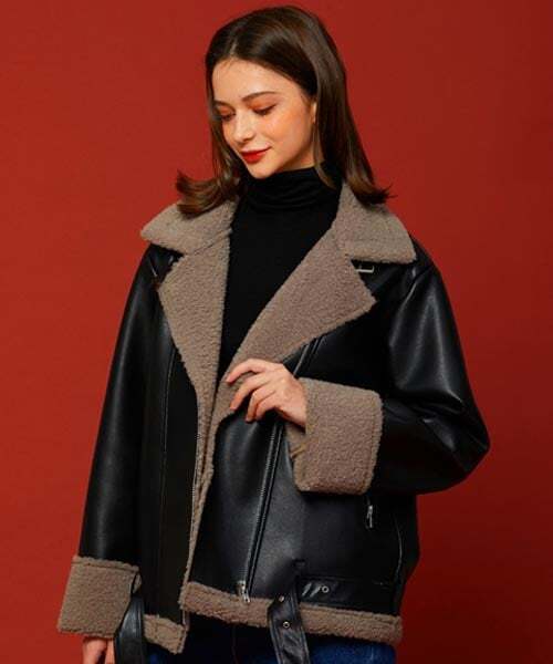 KOLEAT(コレット)の「WOMEN オーバーフィット マスタングフリースジャケット Black Khaki_Gray(ムートンコート・レディース・ブラック×カーキ・FREE)」の1枚目の写真