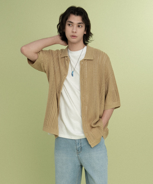 COVERNAT(カバーナット)の「クロシェハーフニットシャツ ベージュ(シャツ/ブラウス・レディース・その他・SMALL/MEDIUM/LARGE/X-LARGE)」の1枚目の写真