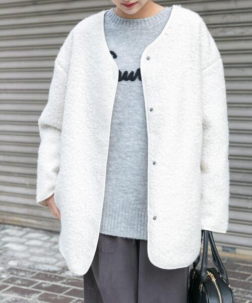 ITEMS URBANRESEARCH(アイテムズ アーバンリサーチ)の「ボアジャケット(ノーカラージャケット・レディース・グレー/ライトブラウン/オフホワイト・FREE)」の5枚目の写真