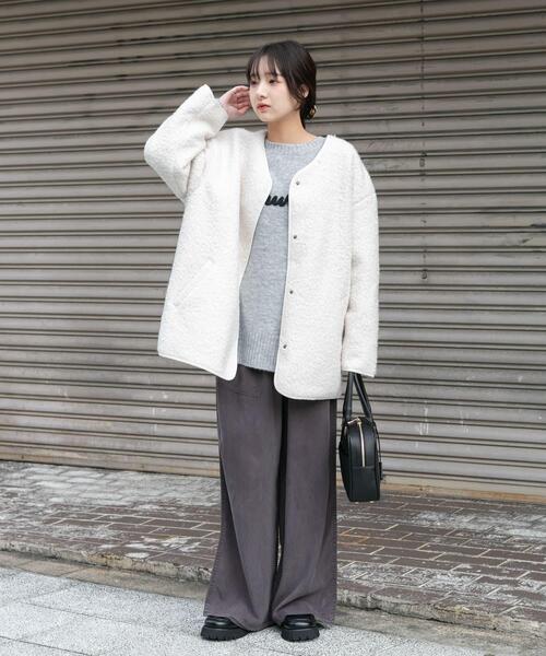 ITEMS URBANRESEARCH(アイテムズ アーバンリサーチ)の「ボアジャケット(ノーカラージャケット・レディース・グレー/ライトブラウン/オフホワイト・FREE)」の9枚目の写真