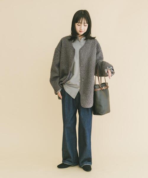 セール】ボアジャケット（ノーカラージャケット）｜ITEMS